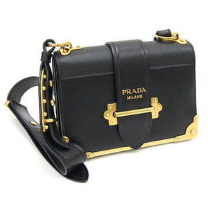 Prada Cahier Shoulder Bag Black Leather Studs